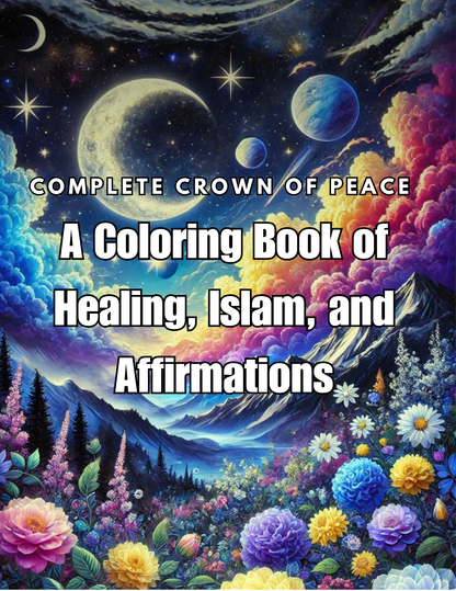 Coloring book with moon and flowers garden